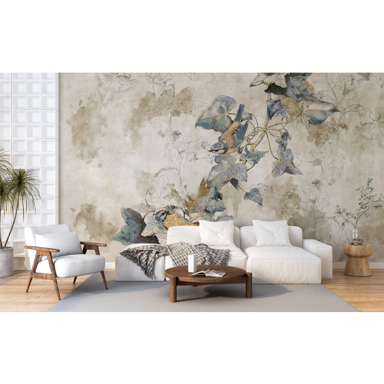 Papel pintado panorámico - Flores Pájaros