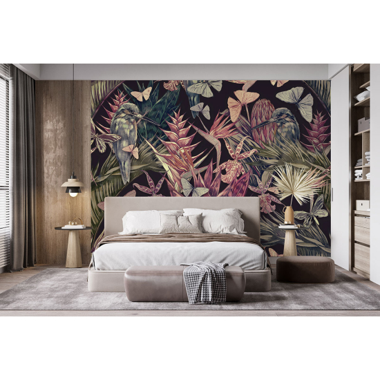 Papel pintado panorámico - Flores Pájaros