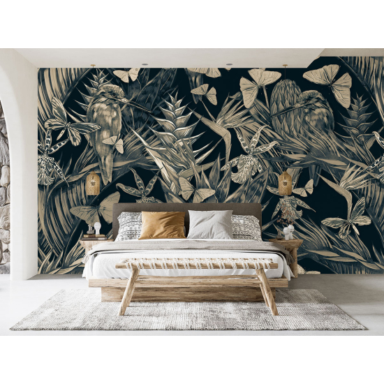 Papel pintado panorámico - Flores Pájaros