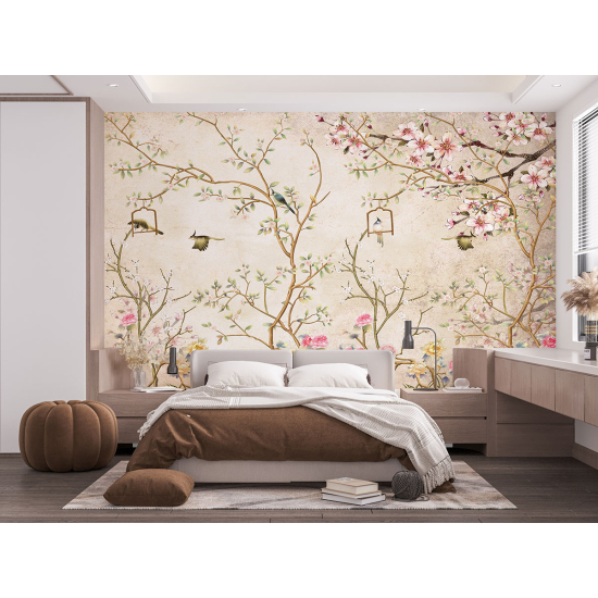 Papel pintado panorámico - Flores Pájaros