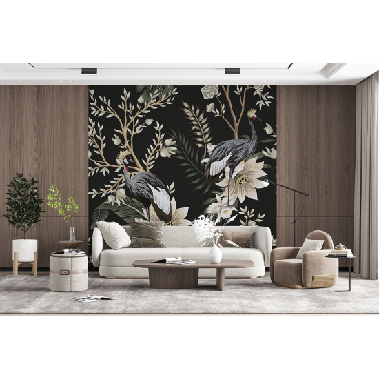 Papel pintado panorámico - Flores Pájaros