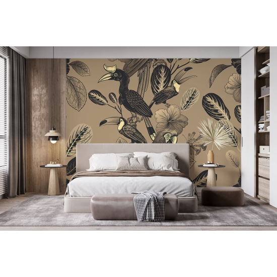 Papel pintado panorámico - Flores Pájaros
