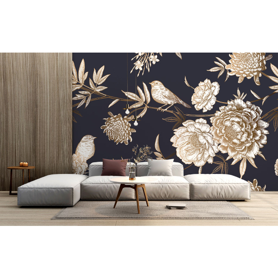 Papel pintado panorámico - Flores Pájaros