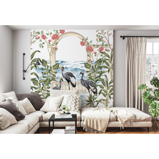 Papel pintado panorámico - Flores Pájaros