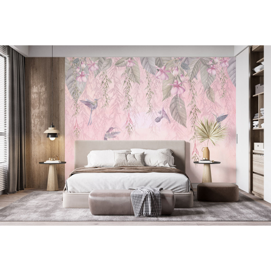 Papel pintado panorámico - Flores Pájaros