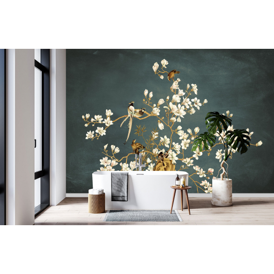 Papel pintado panorámico - Flores Pájaros