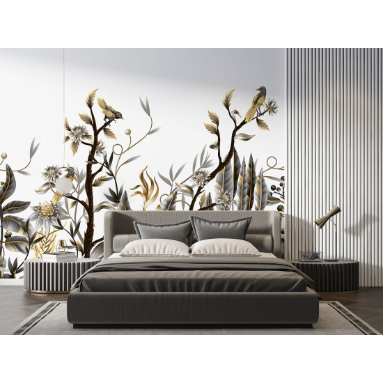 Papel pintado panorámico - Flores Pájaros