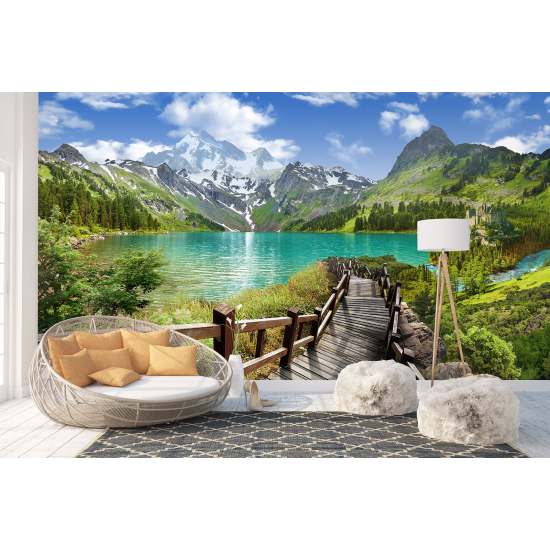 Papel pintado panorámico - Lago Montañas