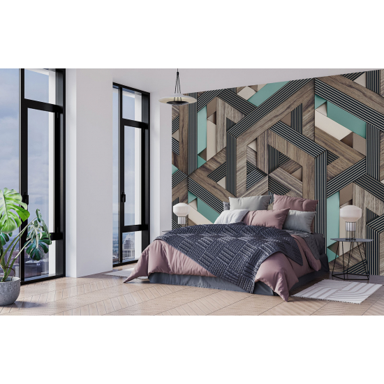 Papel pintado panorámico - Madera geométrica