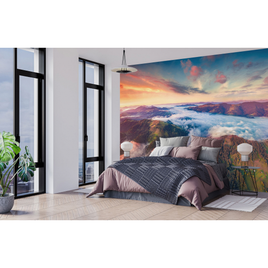 Papel pintado panorámico - Montañas nubes
