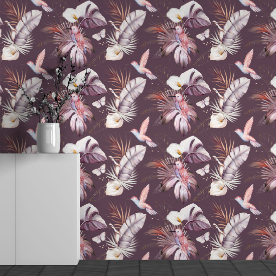 Papel pintado panorámico - Motivo Flores Pájaros