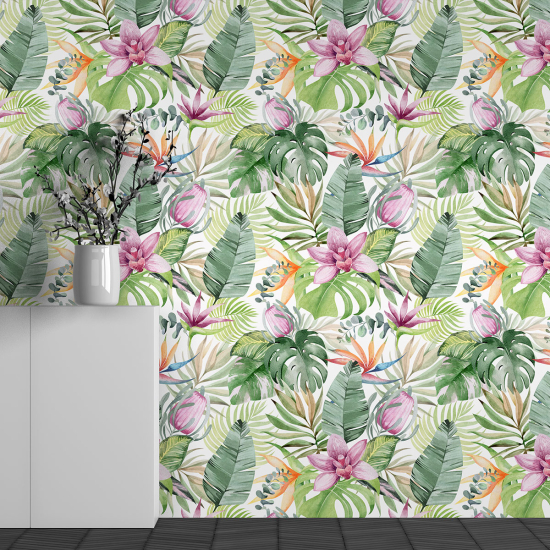 Papel pintado panorámico - Motivo flores tropicales