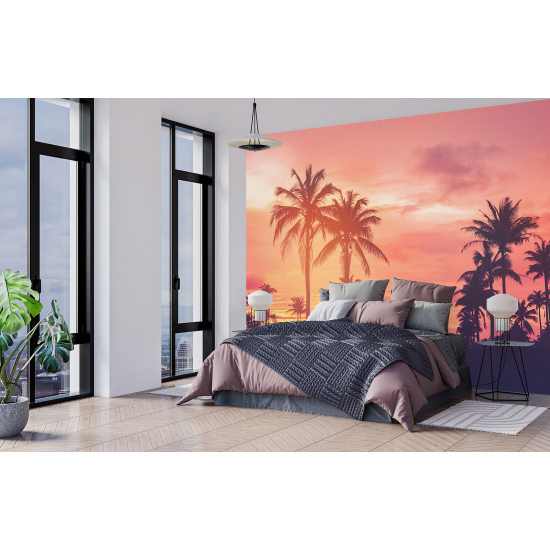 Papel pintado panorámico - Palmeras Puesta de Sol