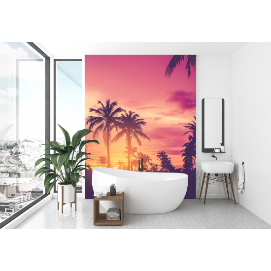 Papel pintado panorámico - Palmeras Puesta de Sol