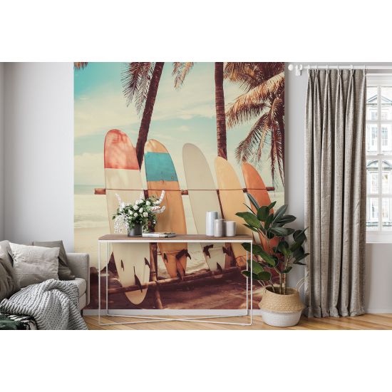 Papel pintado panorámico - Palmeras Tablas de Surf