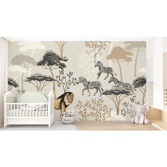 Papel pintado panorámico para niños - Infantil - Animales de la Sabana