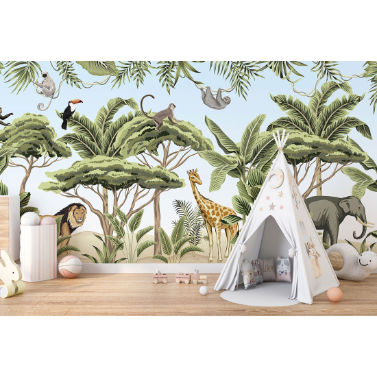 Papel pintado panorámico para niños - Infantil - Animales de la Selva