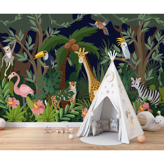 Papel pintado panorámico para niños - Infantil - Animales de la Selva