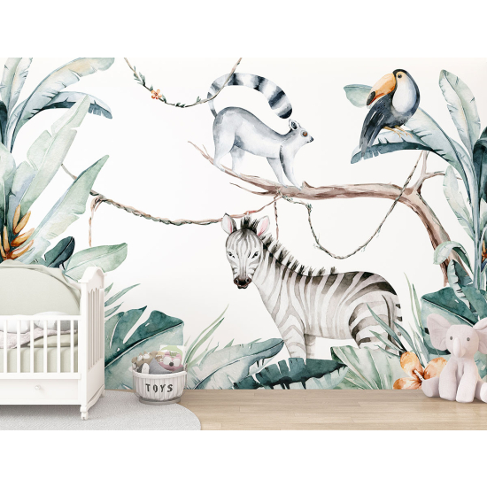 Papel pintado panorámico para niños - Infantil - Animales de la Selva