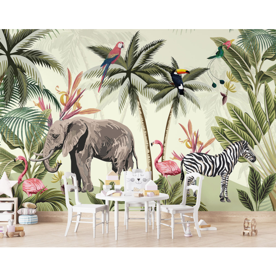 Papel pintado panorámico para niños - Infantil - Animales de la Selva