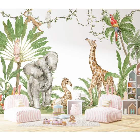 Papel pintado panorámico para niños - Infantil - Animales de la Selva