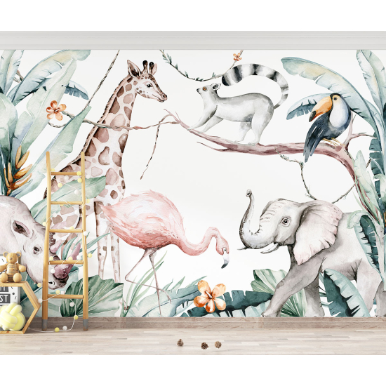 Papel pintado panorámico para niños - Infantil - Animales de la Selva