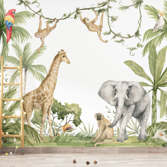 Papel pintado panorámico para niños - Infantil - Animales de la Selva