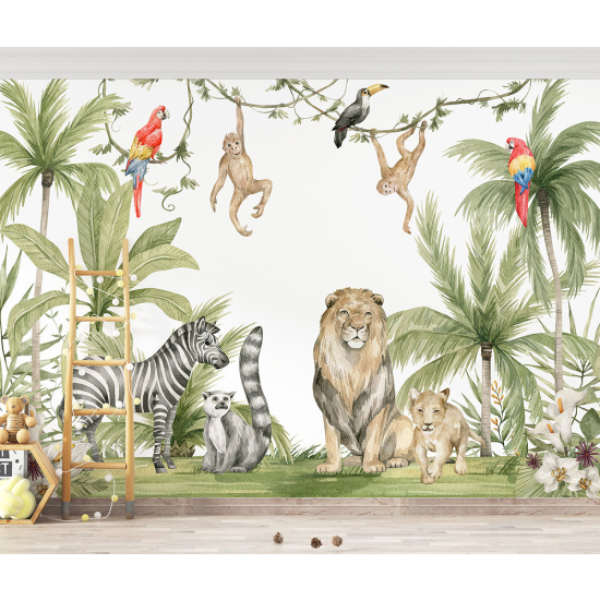 Papel pintado panorámico para niños - Infantil - Animales de la Selva