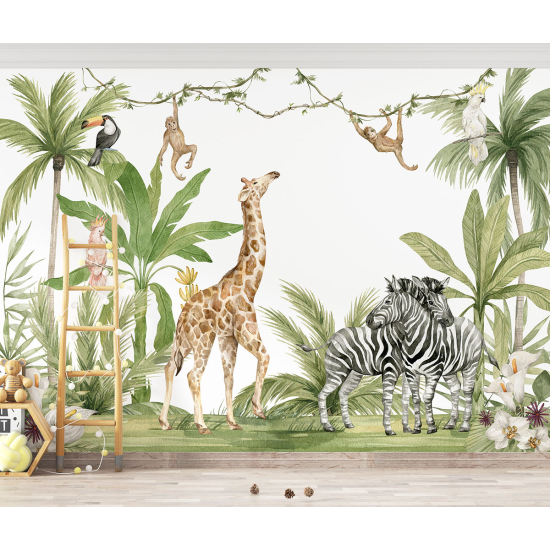 Papel pintado panorámico para niños - Infantil - Animales de la Selva
