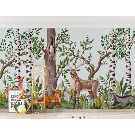 Papel pintado panorámico para niños - Infantil - Animales del Bosque