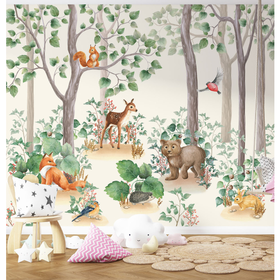 Papel pintado panorámico para niños - Infantil - Animales del Bosque