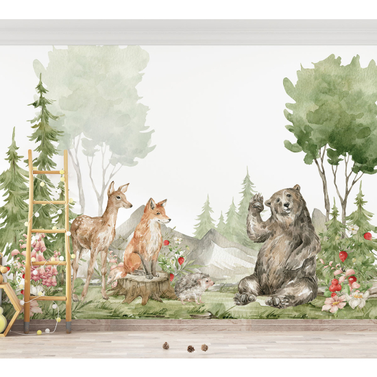 Papel pintado panorámico para niños - Infantil - Animales del Bosque