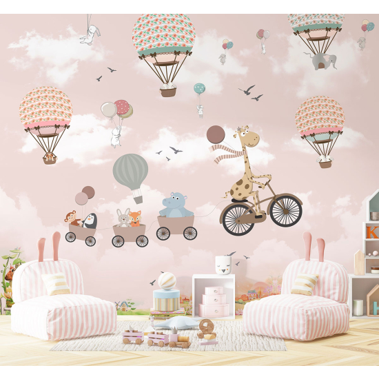 Papel pintado panorámico para niños - Infantil - Animales Globos Aerostáticos