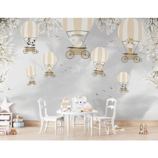 Papel pintado panorámico para niños - Infantil - Animales Globos Aerostáticos