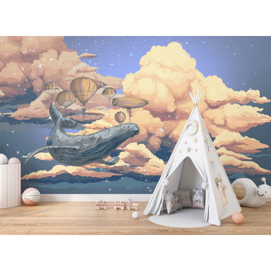 Papel pintado panorámico para niños - Infantil - Ballena Nubes