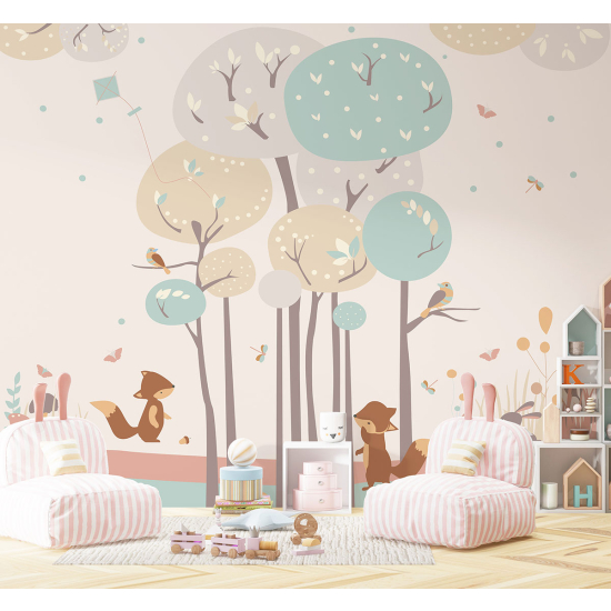 Papel pintado panorámico para niños - Infantil - Bosque animales