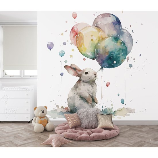 Papel pintado panorámico para niños - Infantil - Conejo Globos