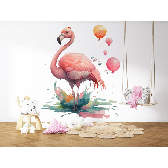 Papel pintado panorámico para niños - Infantil - Flamenco rosa globos