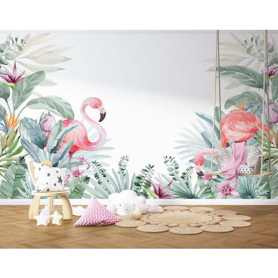 Papel pintado panorámico para niños - Infantil - Flamencos rosas
