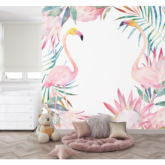 Papel pintado panorámico para niños - Infantil - Flamencos rosas