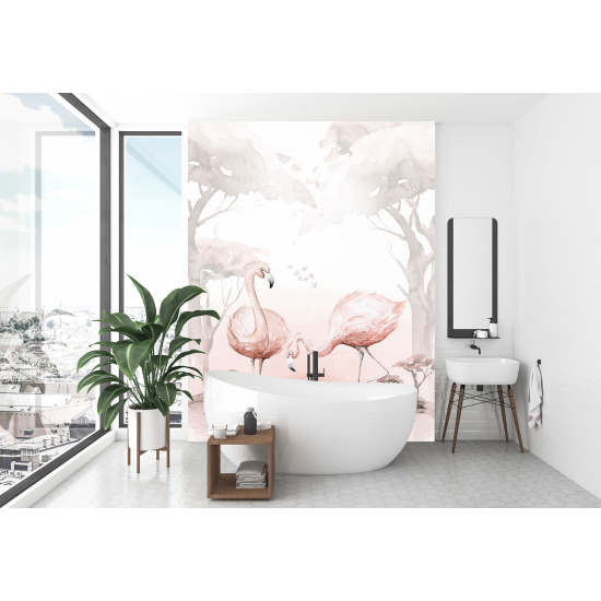Papel pintado panorámico para niños - Infantil - Flamencos rosas
