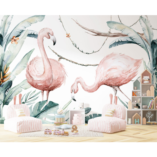 Papel pintado panorámico para niños - Infantil - Flamencos rosas