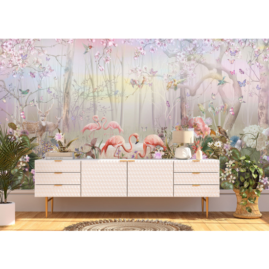 Papel pintado panorámico para niños - Infantil - Flamencos rosas