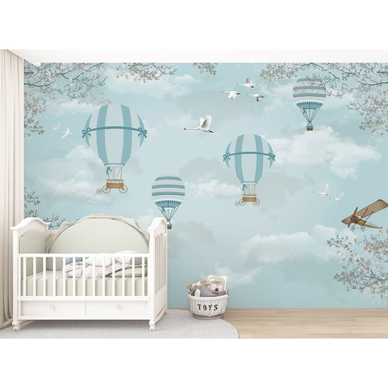 Papel pintado panorámico para niños - Infantil - Globos aerostáticos