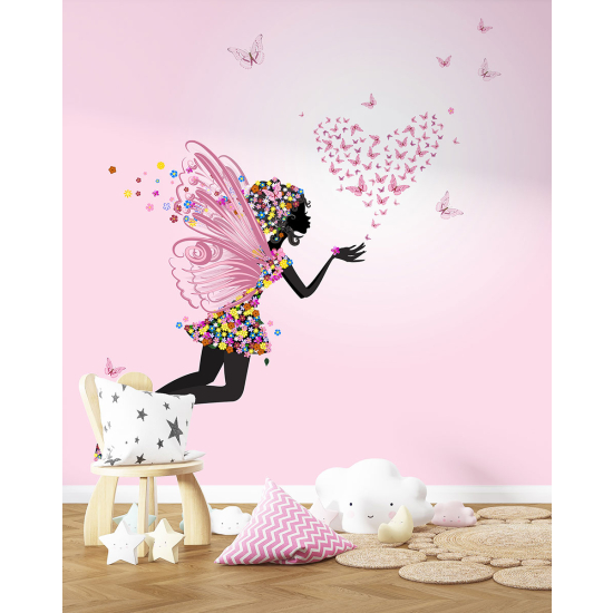 Papel pintado panorámico para niños - Infantil - Hada Flores Mariposas