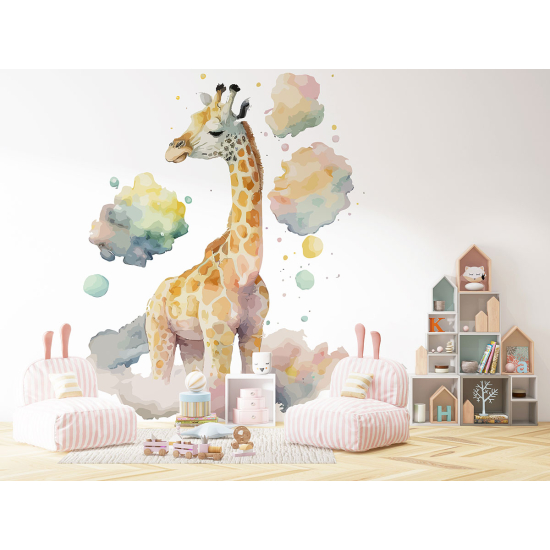 Papel pintado panorámico para niños - Infantil - Jirafa nubes