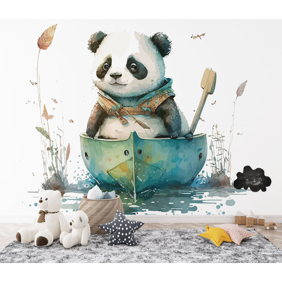 Papel pintado panorámico para niños - Infantil - Panda barco
