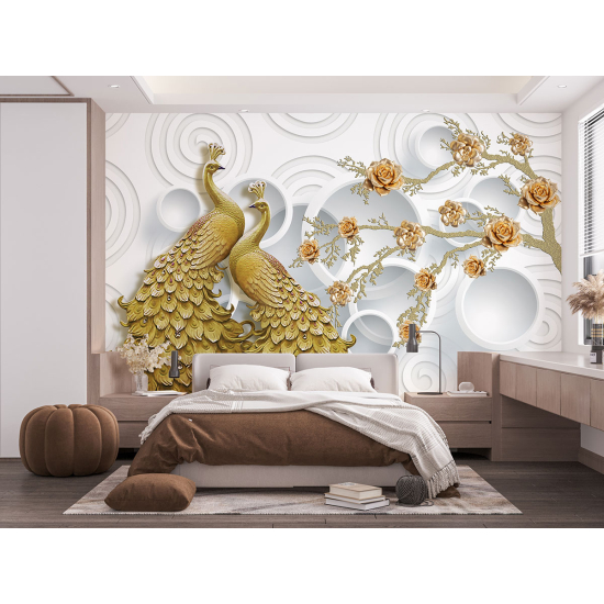 Papel pintado panorámico - Pavos Efecto 3D