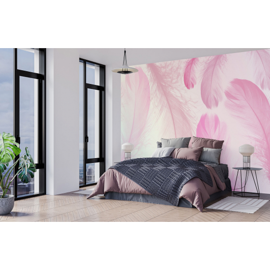 Papel pintado panorámico - Plumas rosas