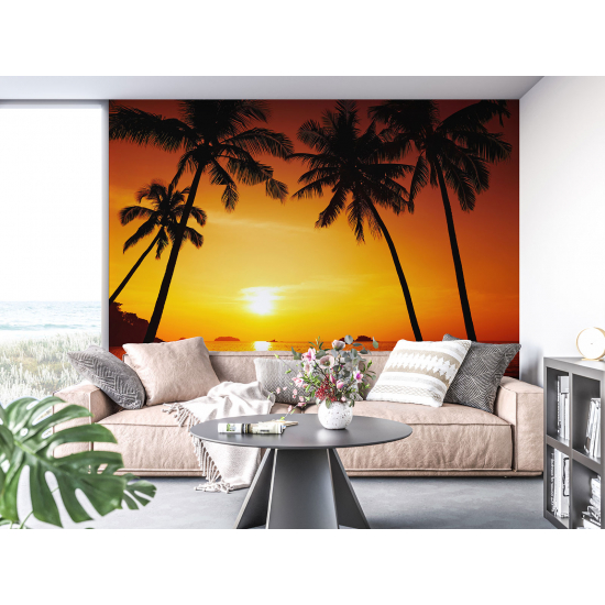 Papel pintado panorámico - Puesta de sol Cocoteros